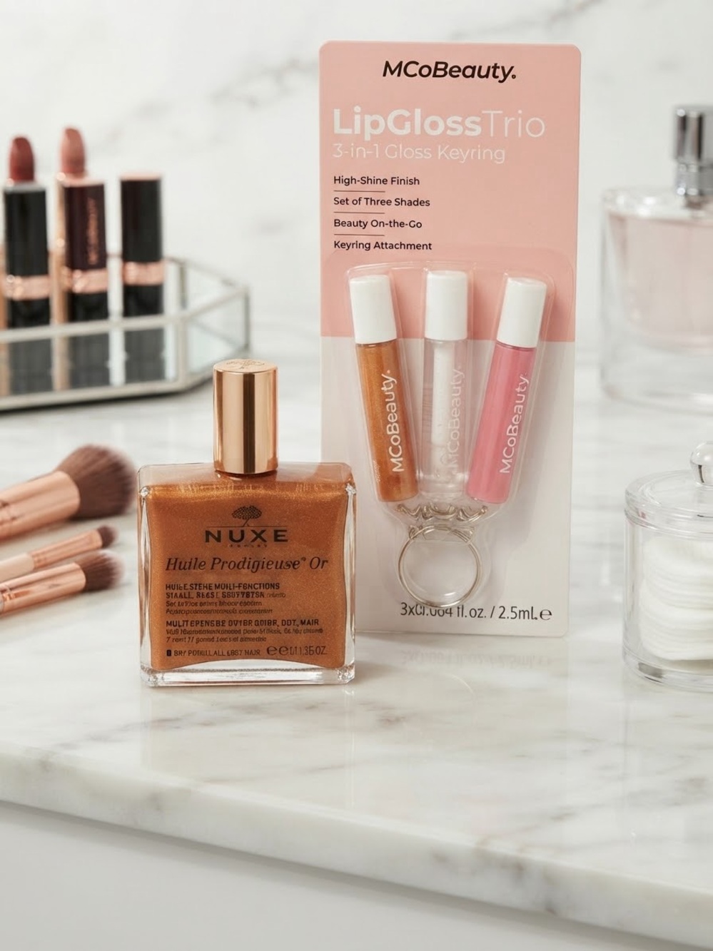 Brand New Nuxe Prodigueise 1.6oz &MCoBeauty LipGloss Trio Travel Gloss Set